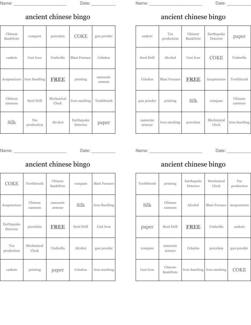 ancient chinese bingo