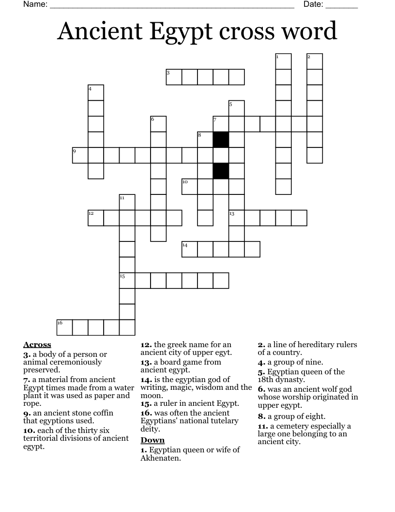 Ancient Egypt cross word
