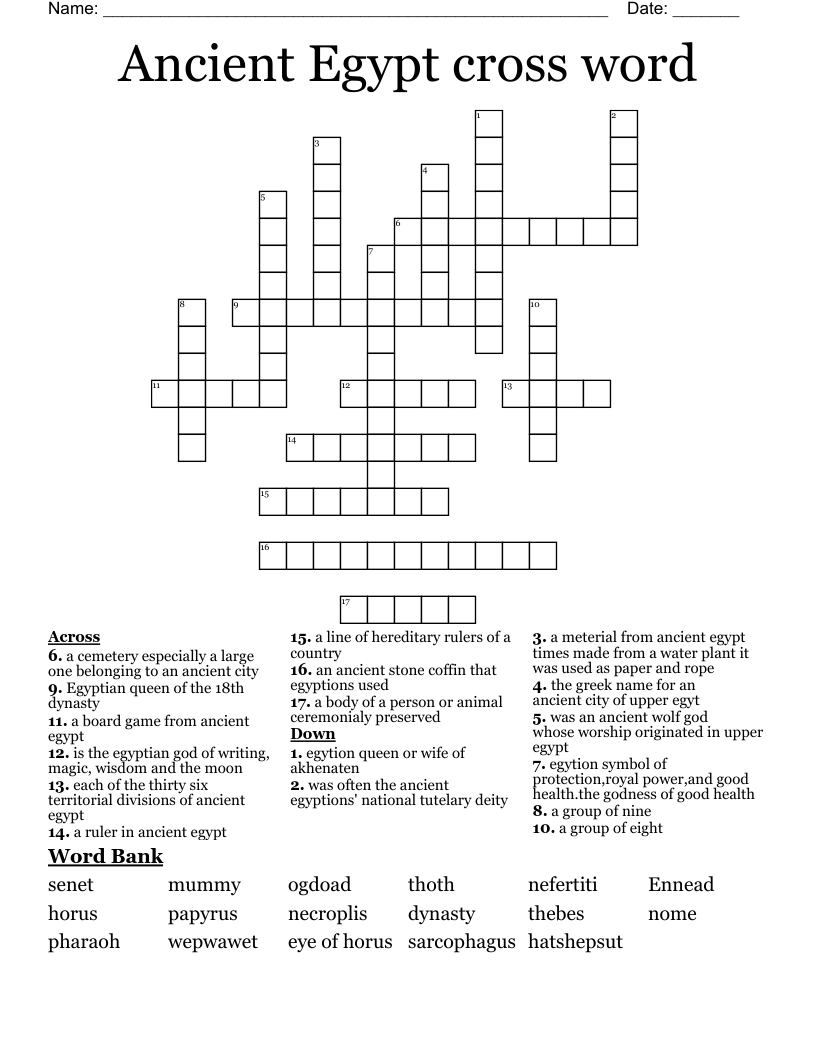 Ancient Egypt cross word