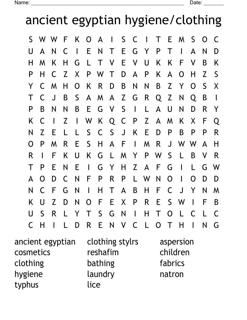 ancient egyptian hygiene/clothing Word Search