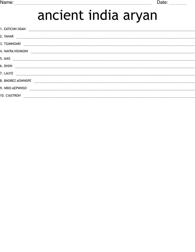 ancient india aryan  Word Scramble