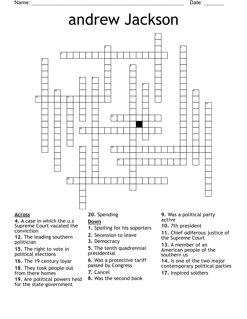 andrew Jackson Crossword
