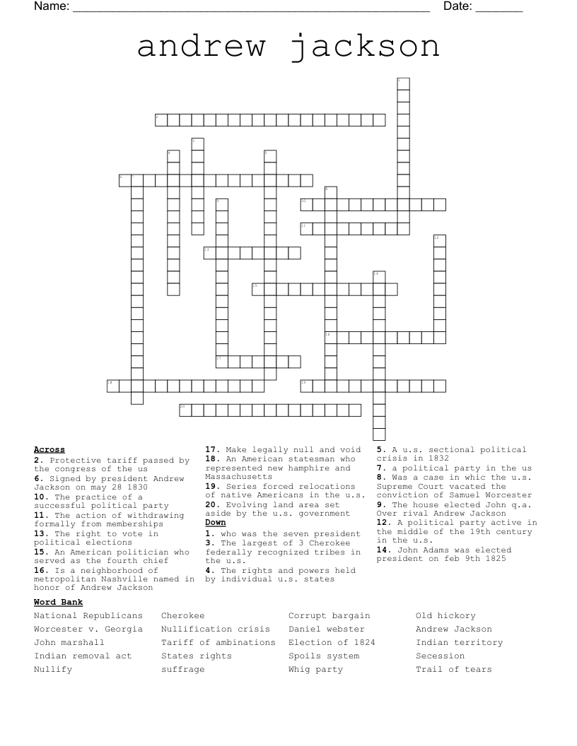 andrew jackson Crossword