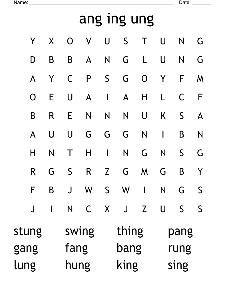 ang      ing    ung Word Search