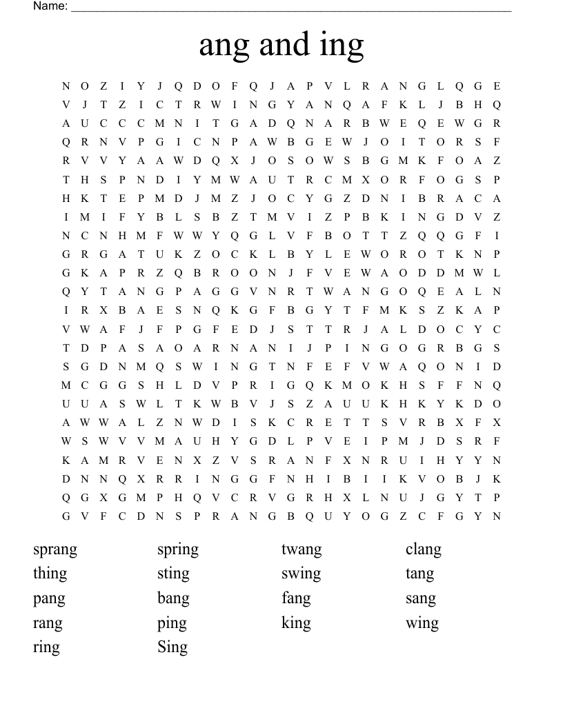 ang and ing Word Search