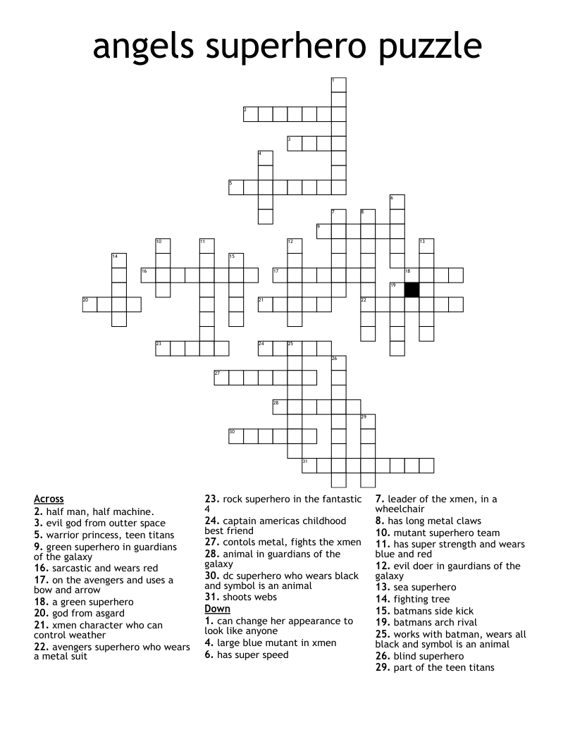 angels superhero puzzle Crossword