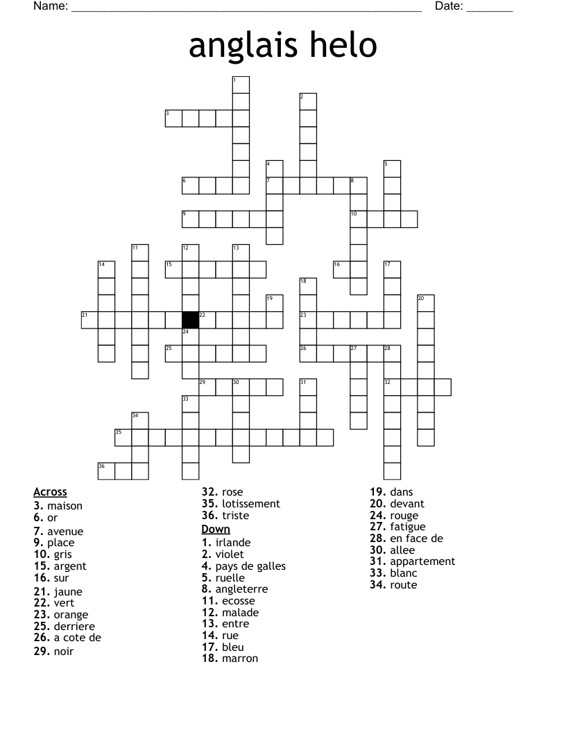 anglais helo Crossword
