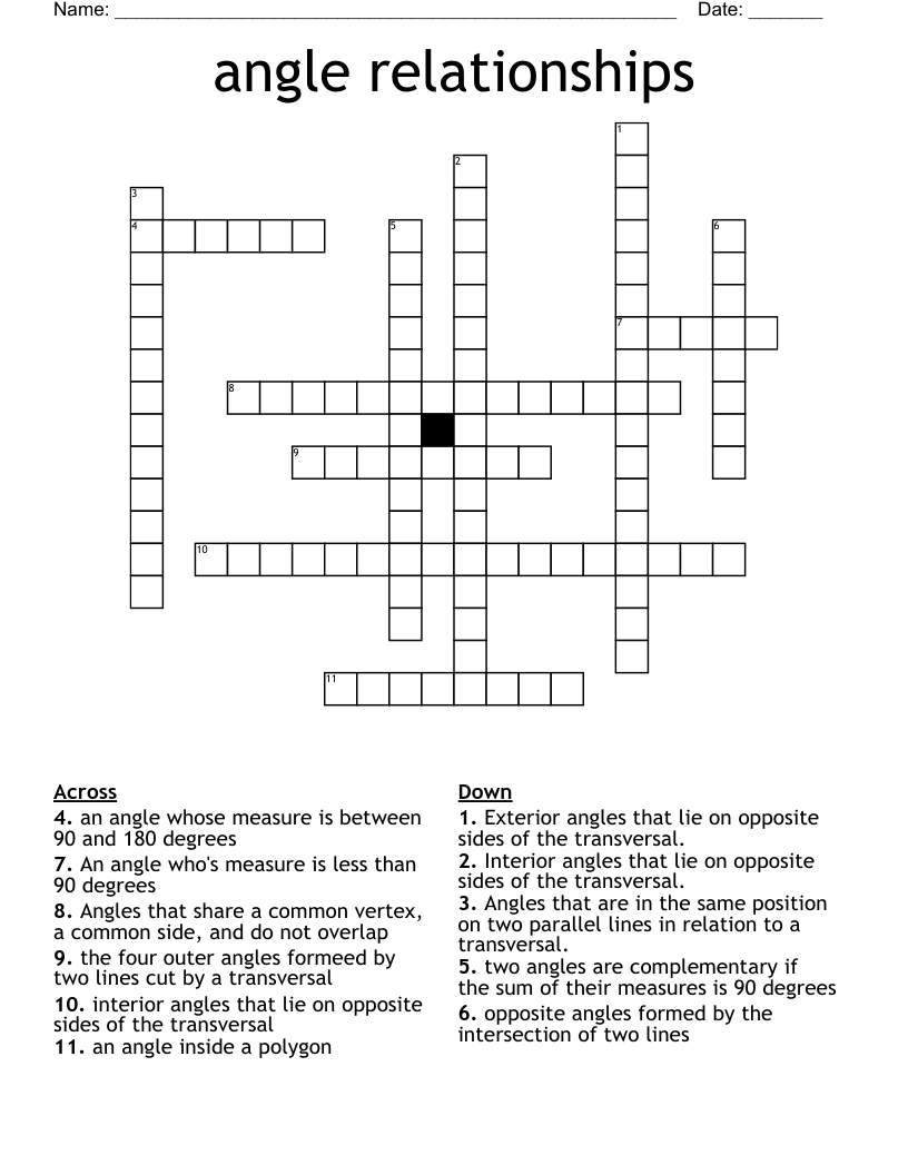 angle relationships Crossword