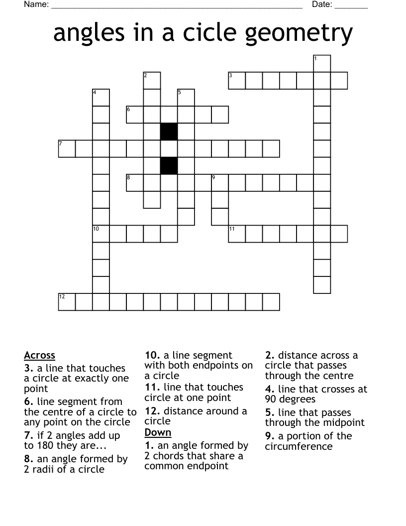 angles in a cicle geometry Crossword