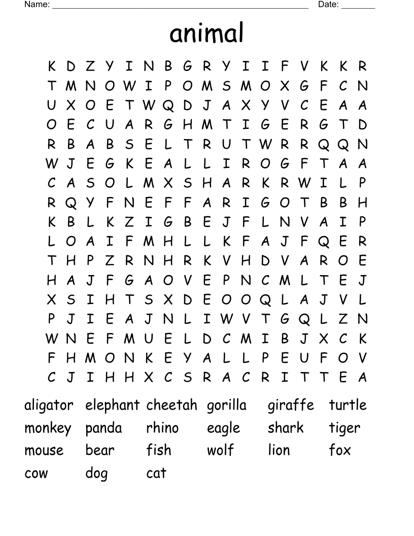 animal Word Search