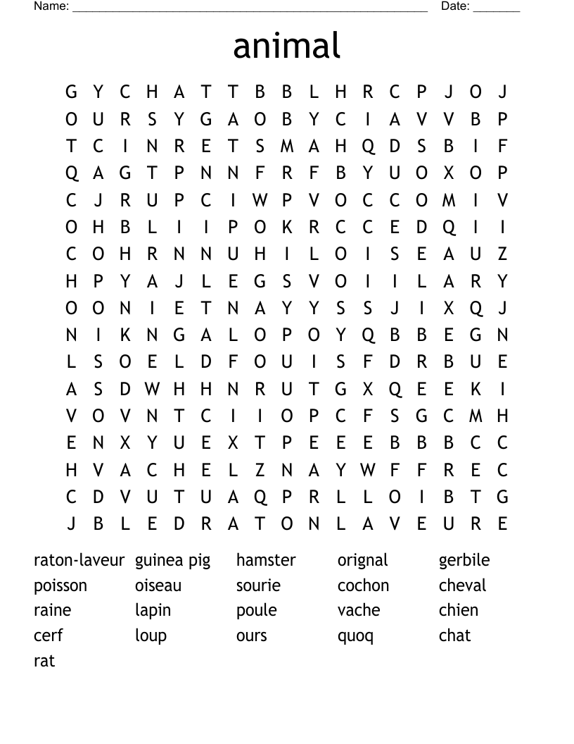 animal Word Search