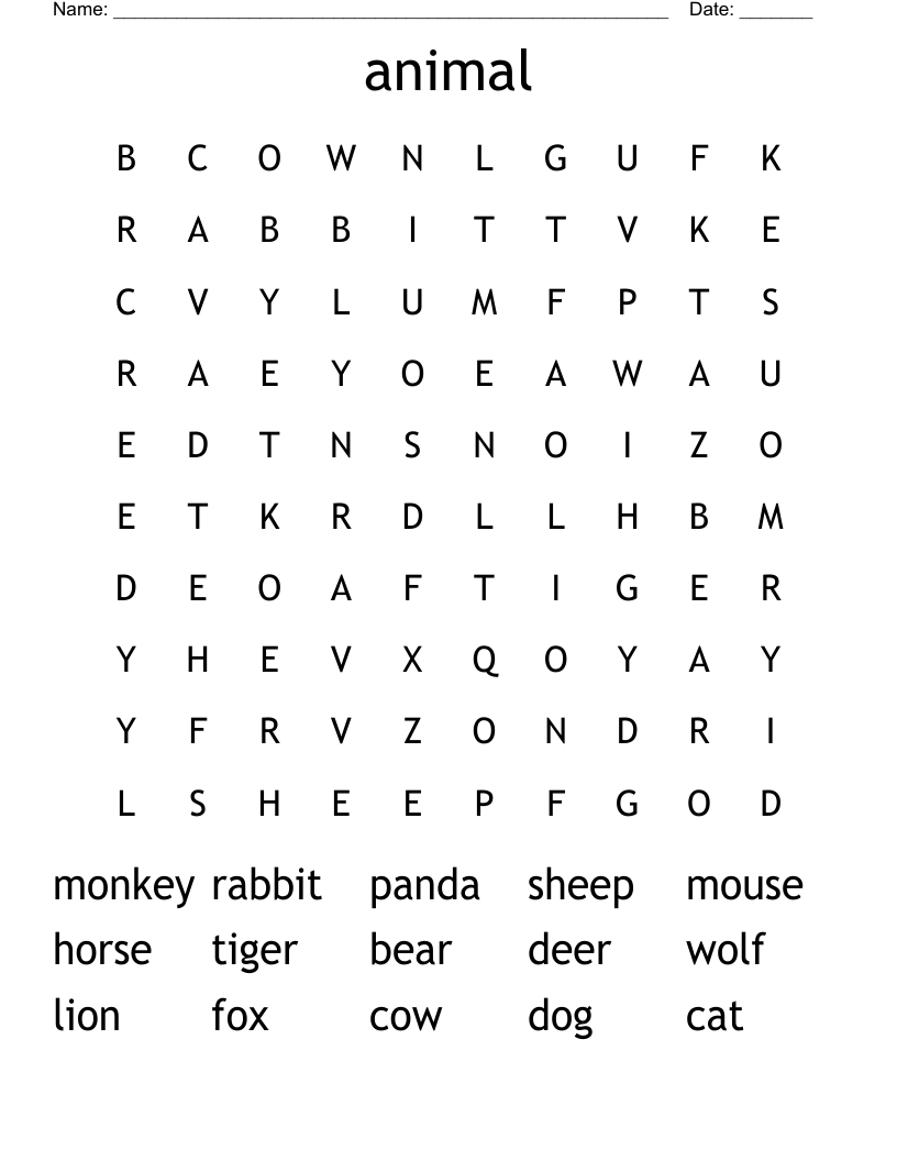 animal Word Search