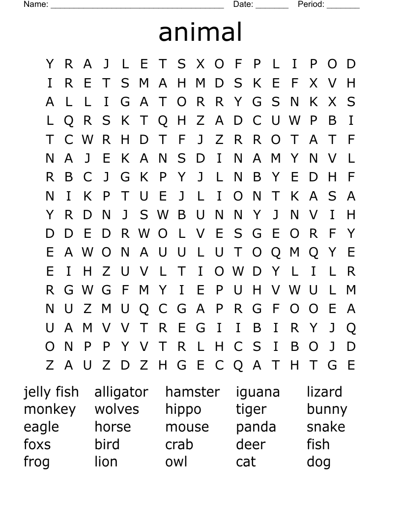 animal Word Search