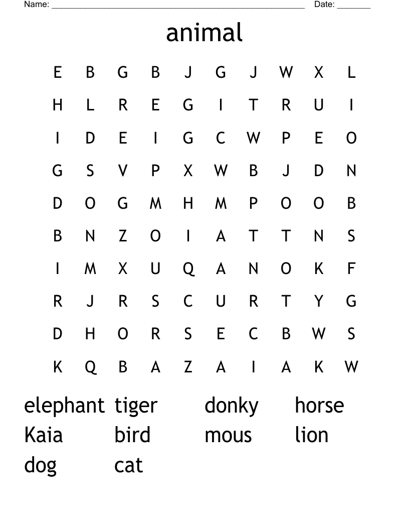 animal Word Search