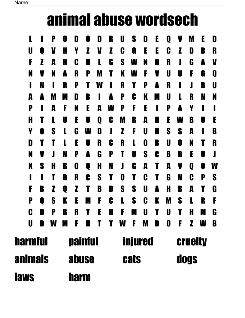 animal abuse wordsech Word Search