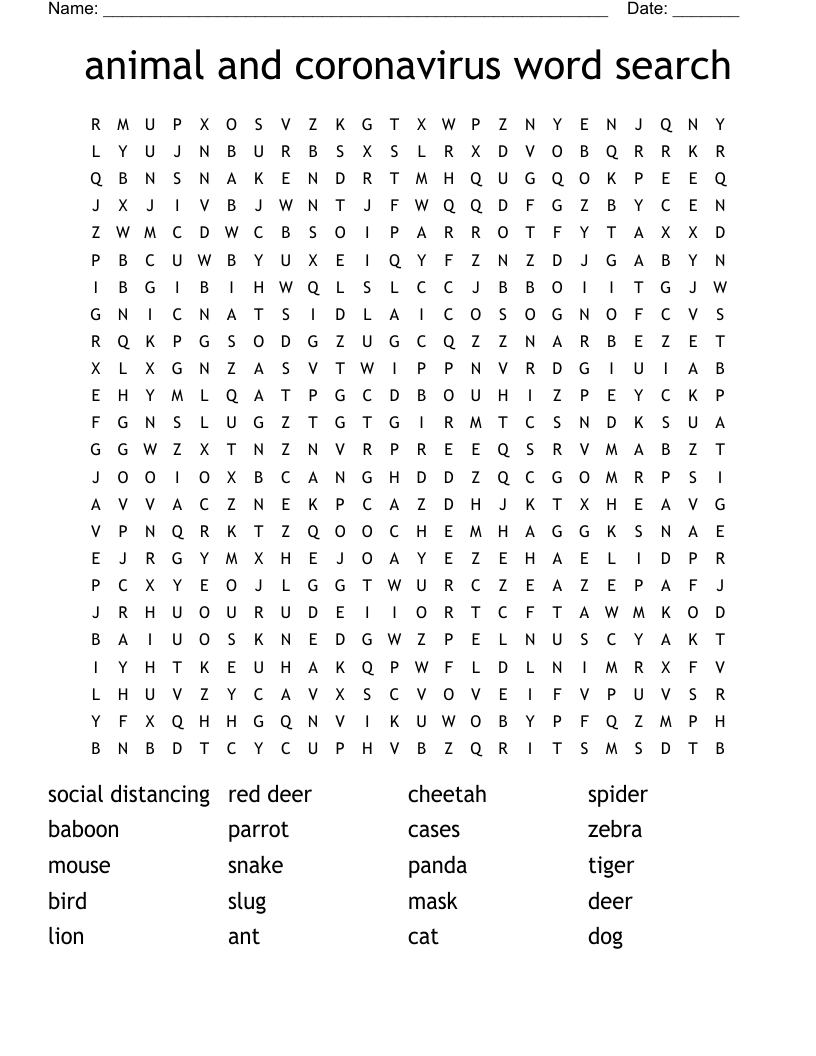 animal and coronavirus word search