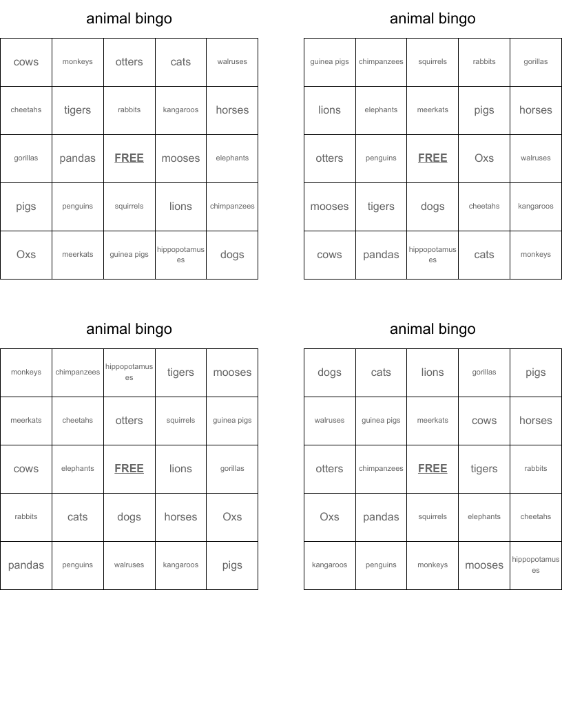 animal bingo 