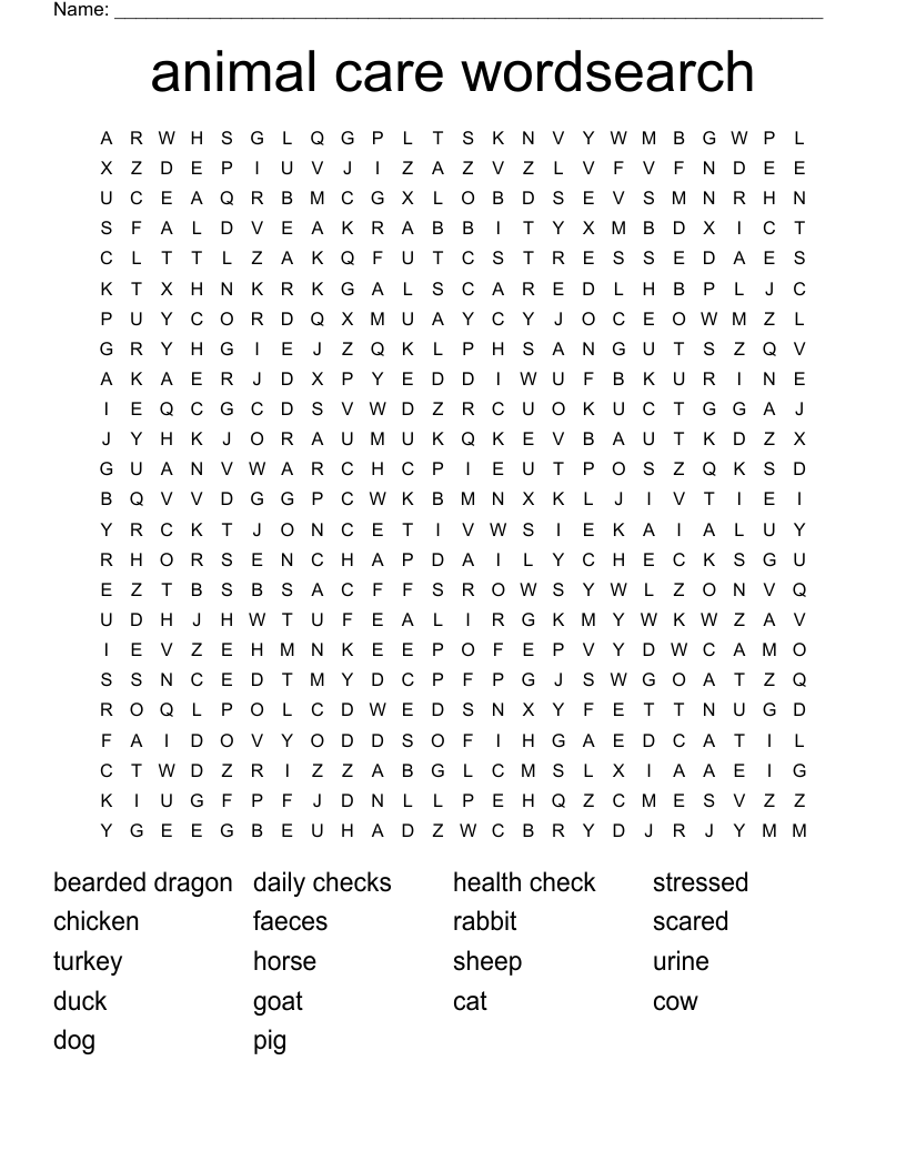 animal care wordsearch