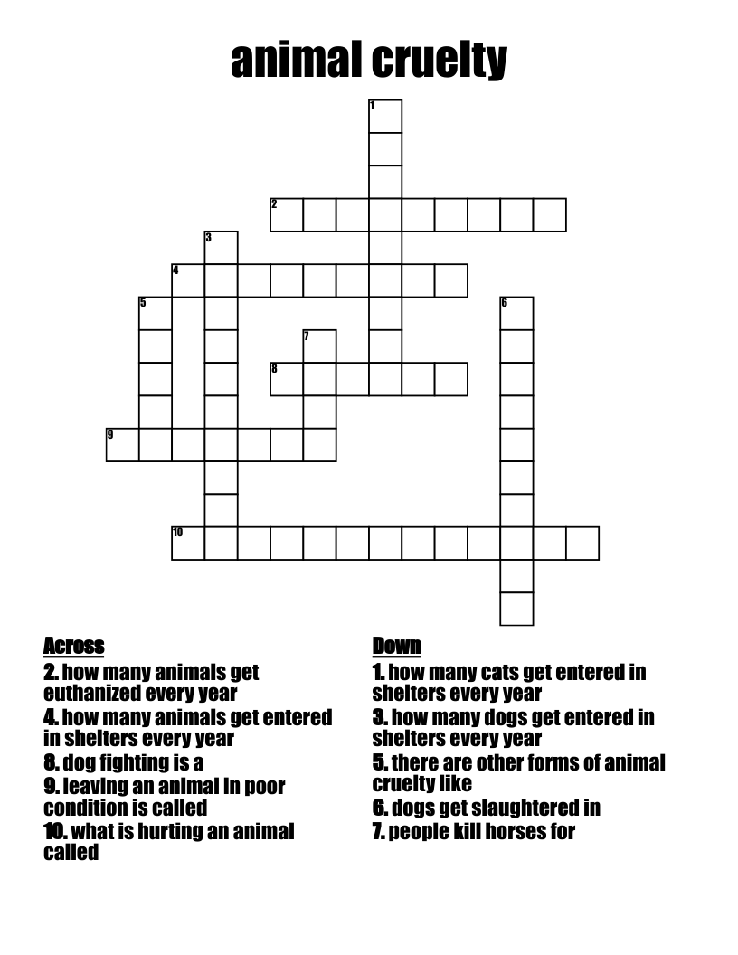 animal cruelty Crossword