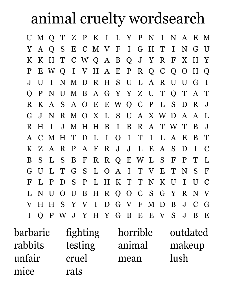 animal cruelty wordsearch