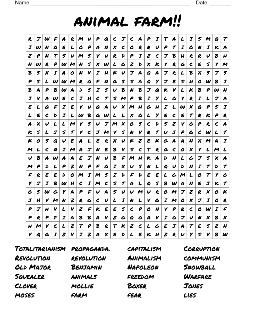 animal farm!! Word Search