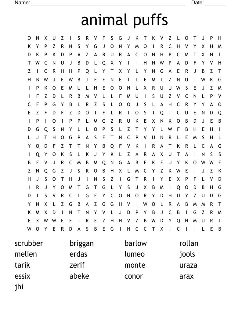 animal puffs Word Search