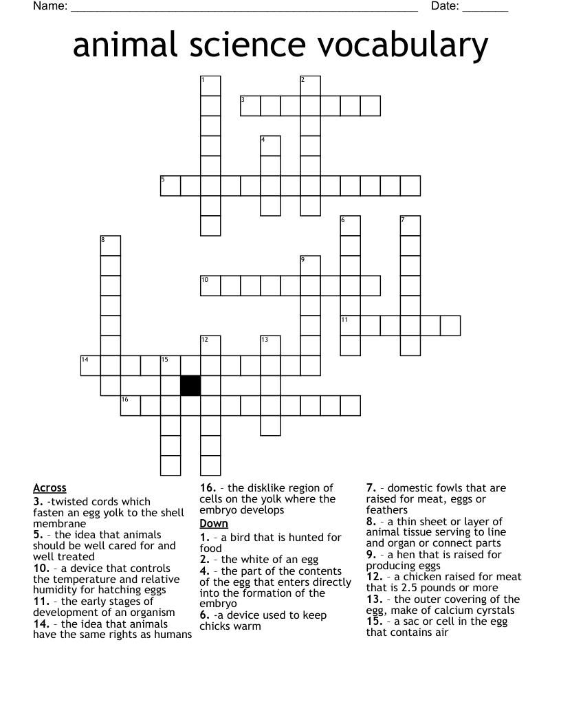 animal science vocabulary  Crossword