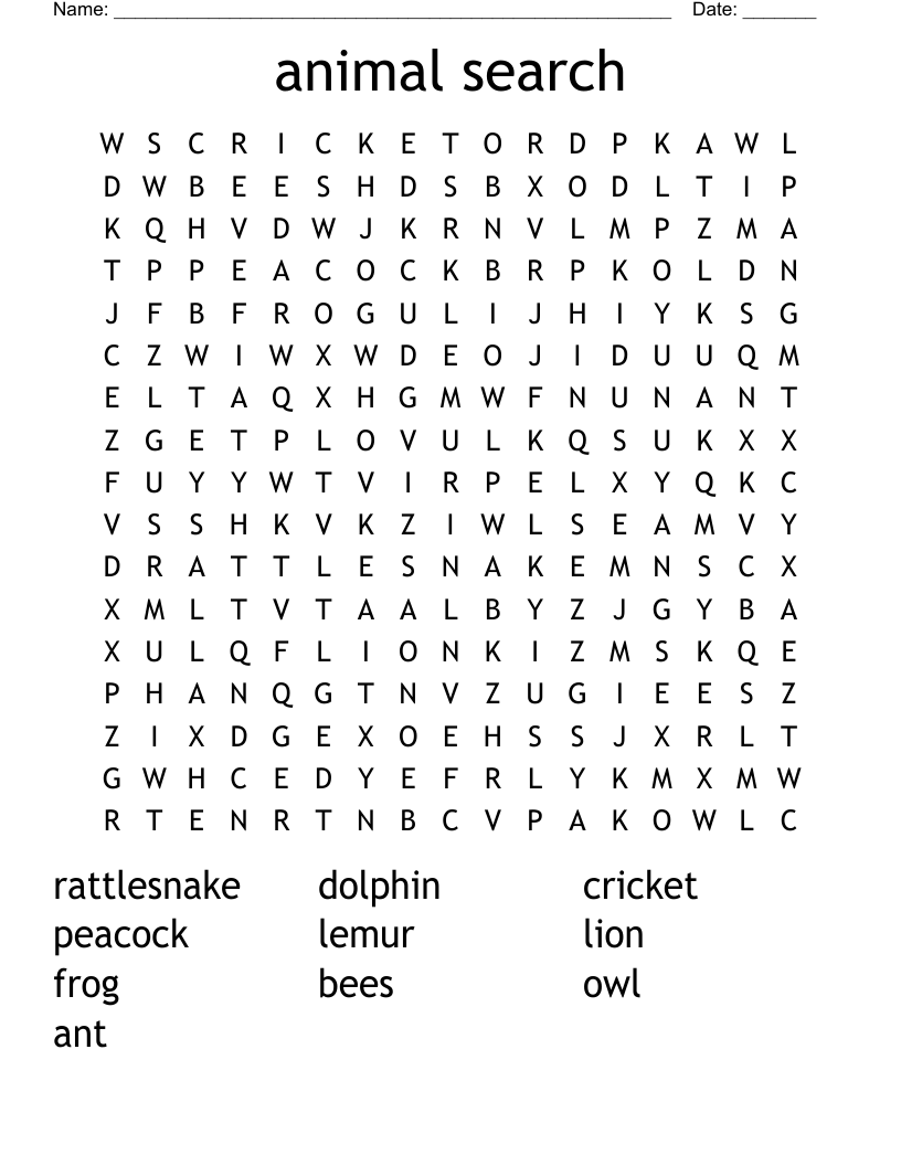 animal search Word Search