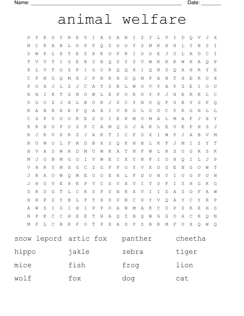 animal welfare  Word Search