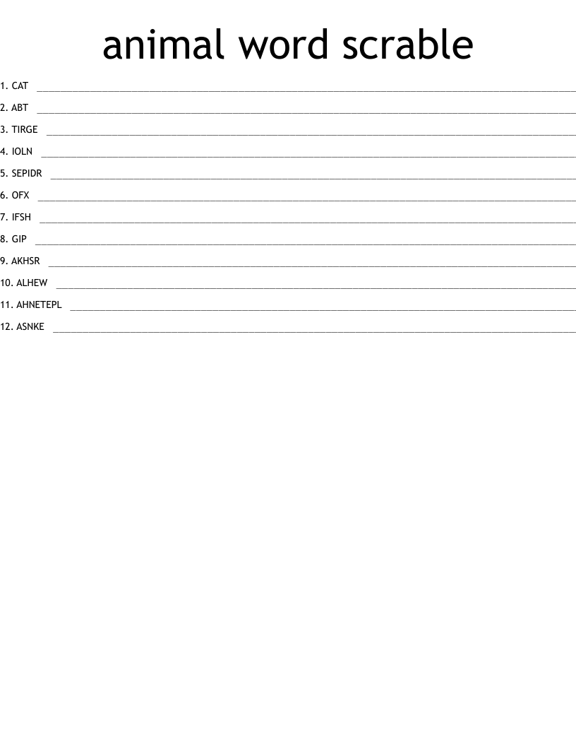 animal word scrable  Word Scramble