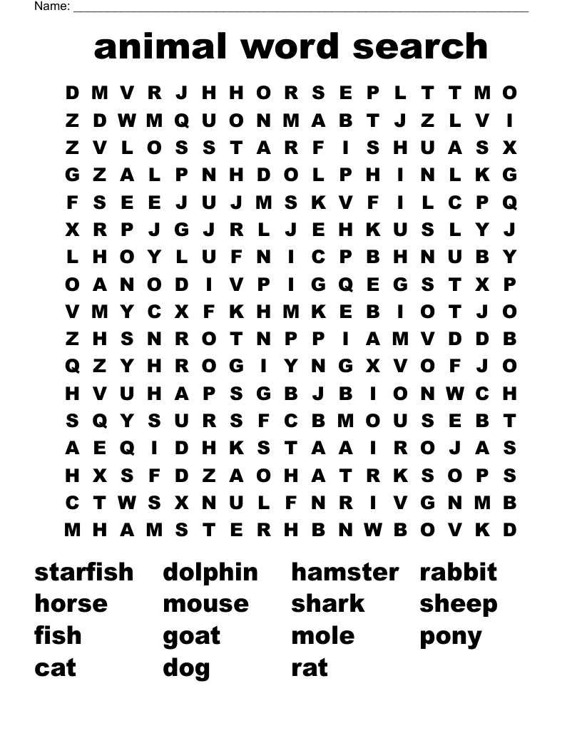 animal word search