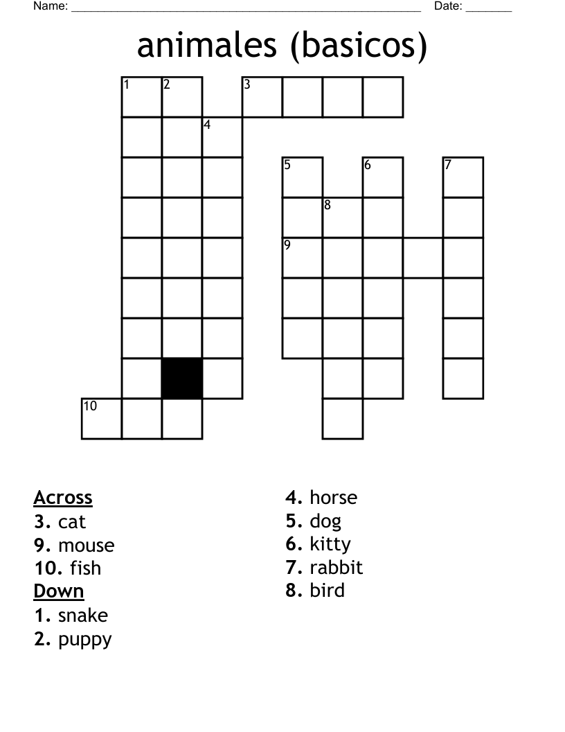 animales (basicos) Crossword