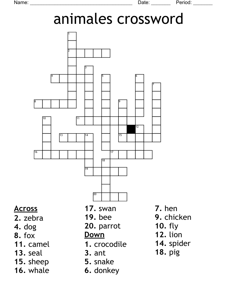 animales crossword