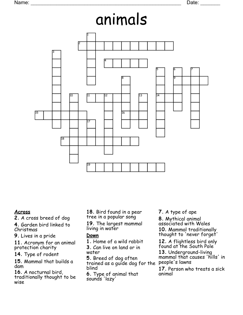 animals Crossword