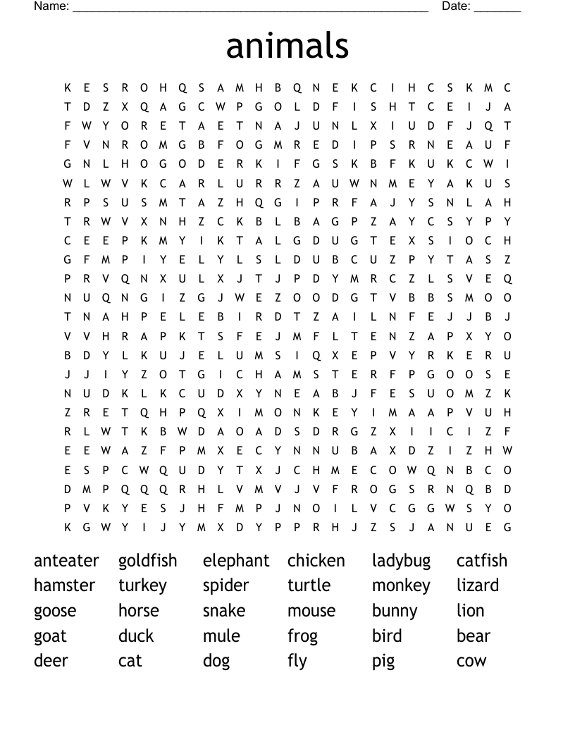animals Word Search