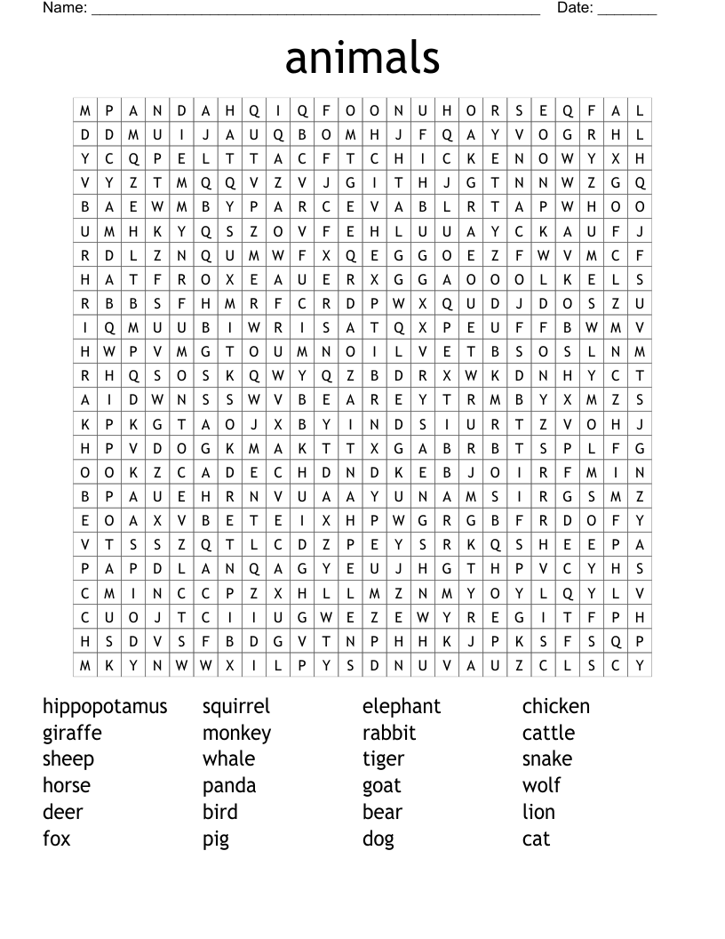 animals Word Search
