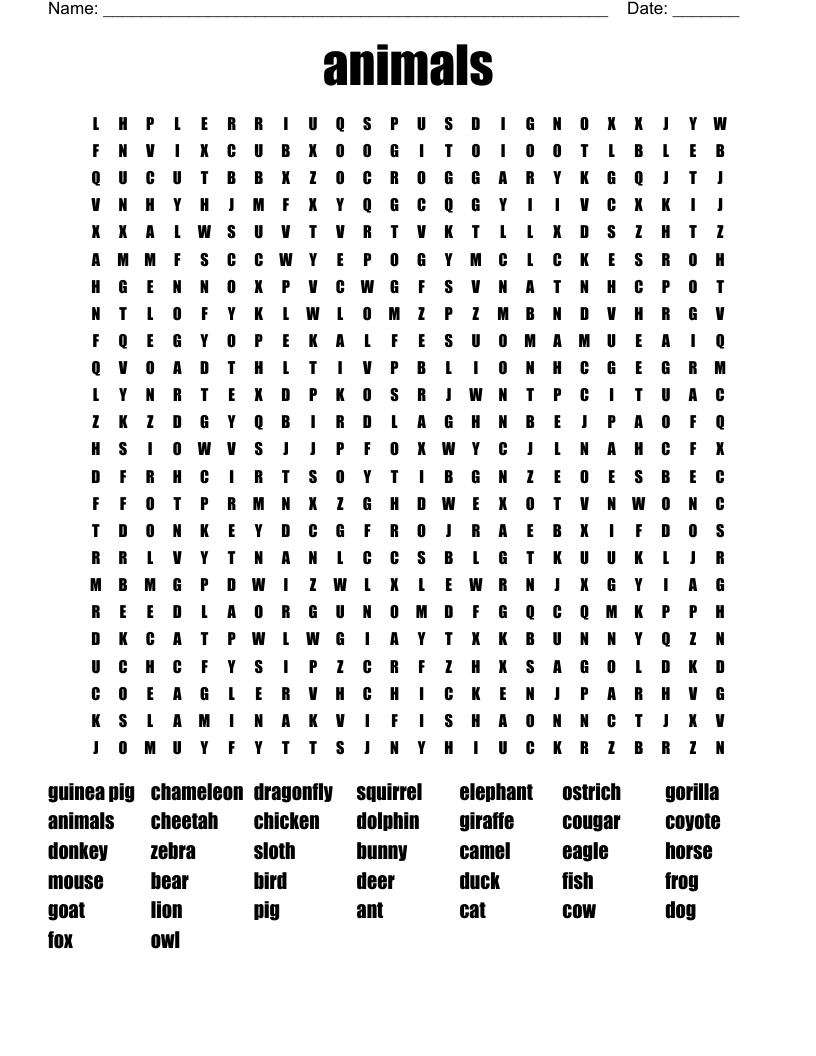 animals Word Search