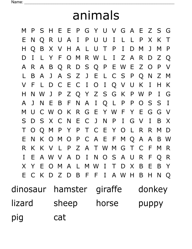 animals Word Search