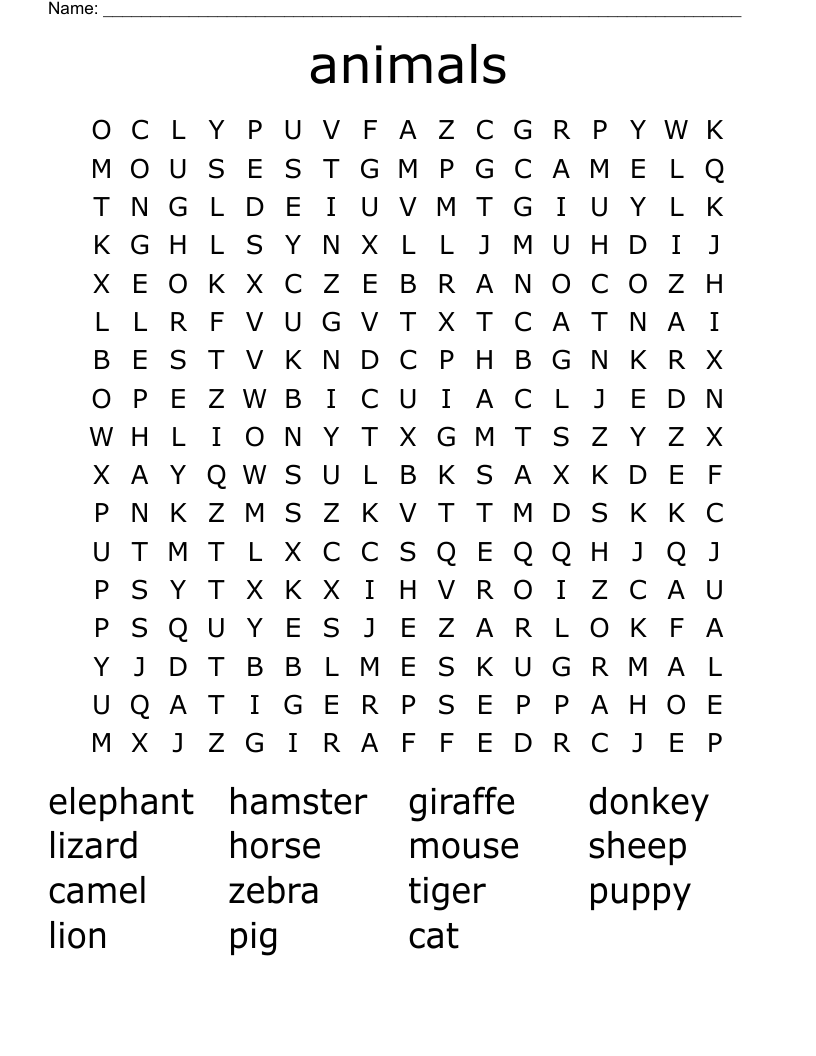 animals Word Search