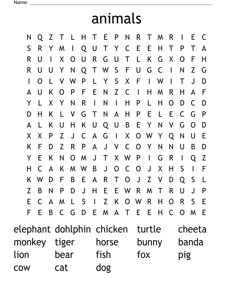 animals Word Search