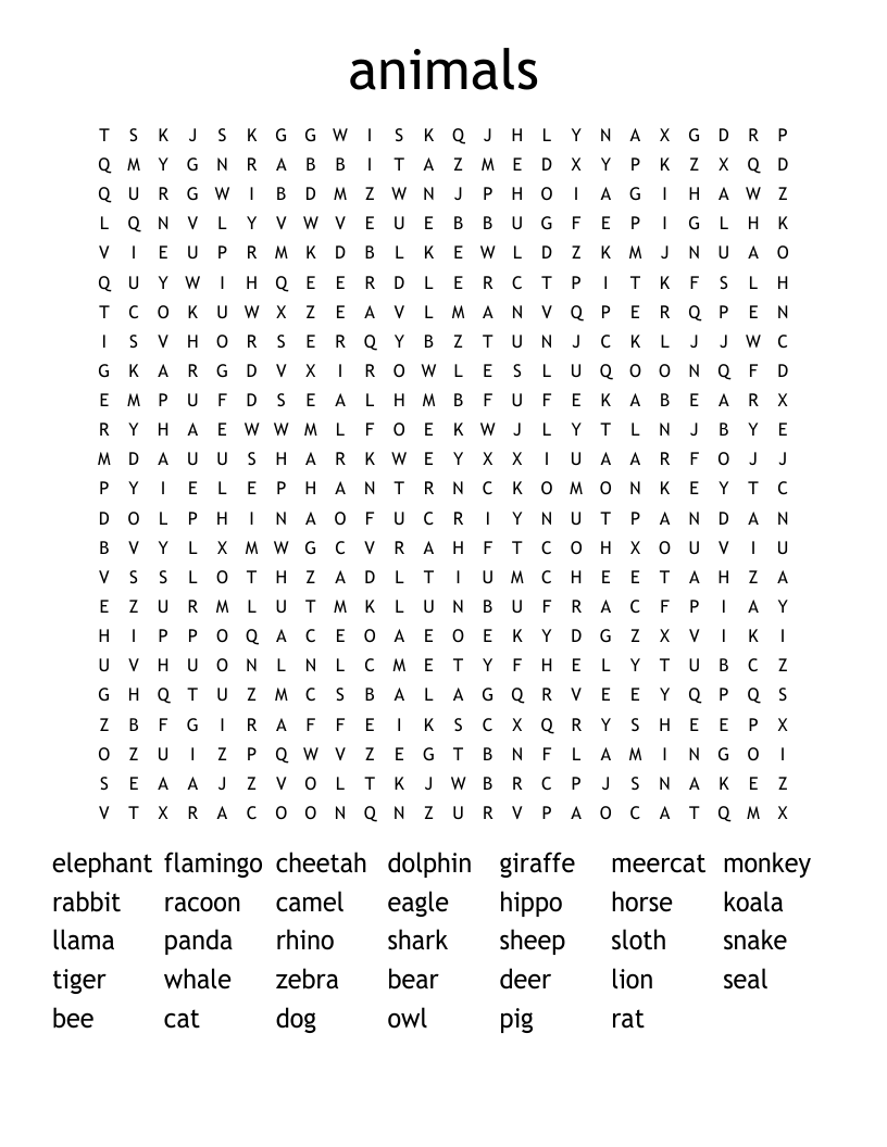 animals Word Search