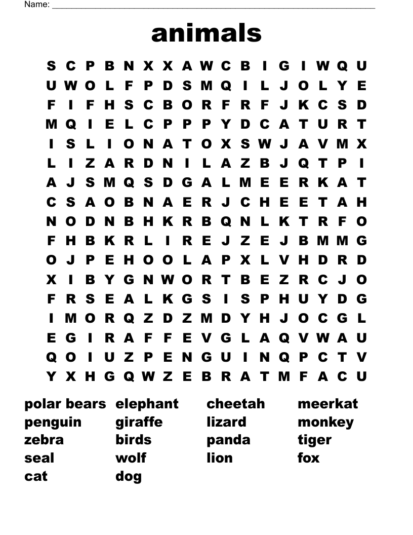 animals Word Search