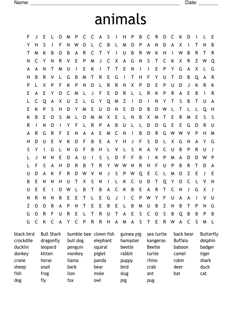 animals Word Search