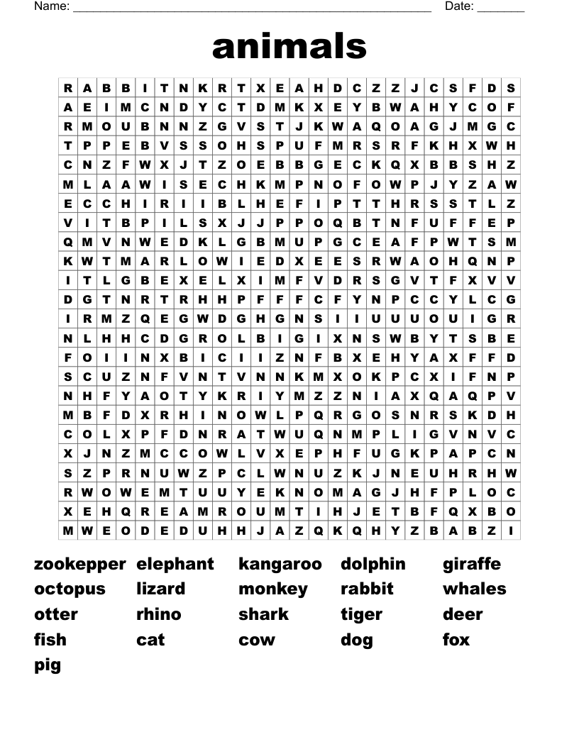 animals Word Search