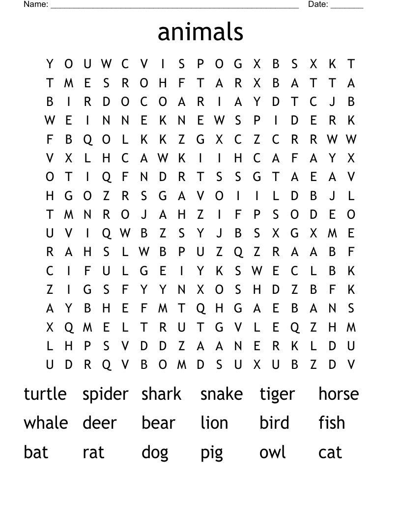 animals Word Search