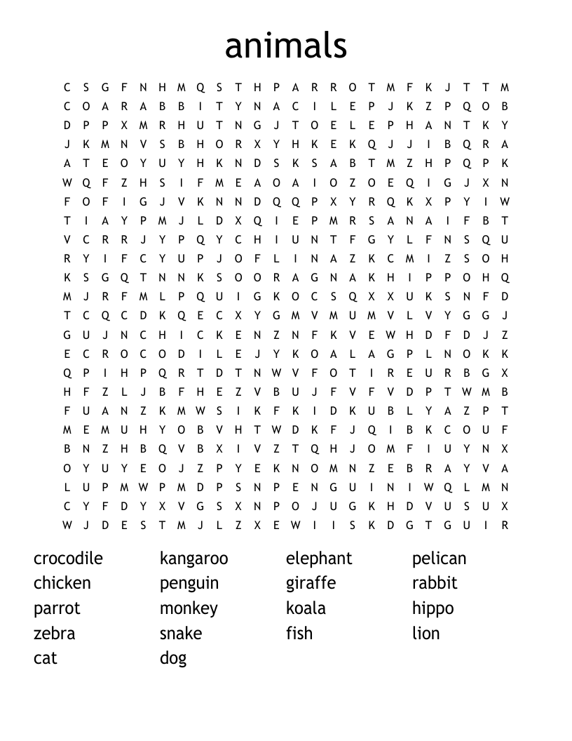 animals Word Search