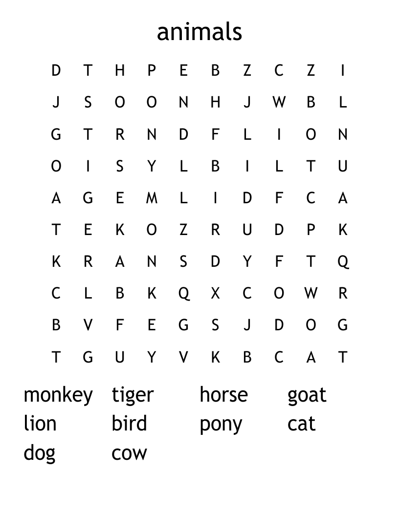 animals Word Search