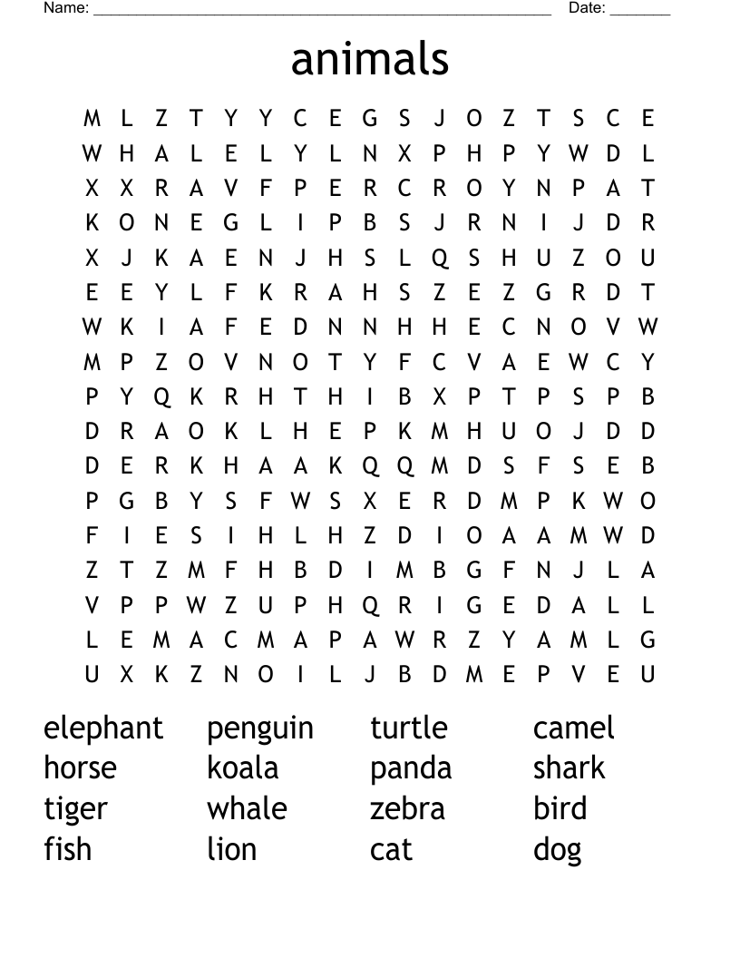 animals Word Search
