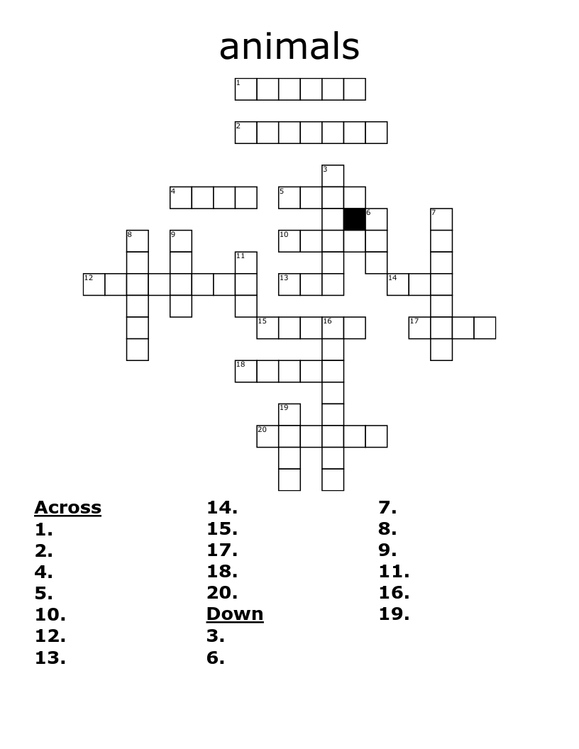 animals Crossword