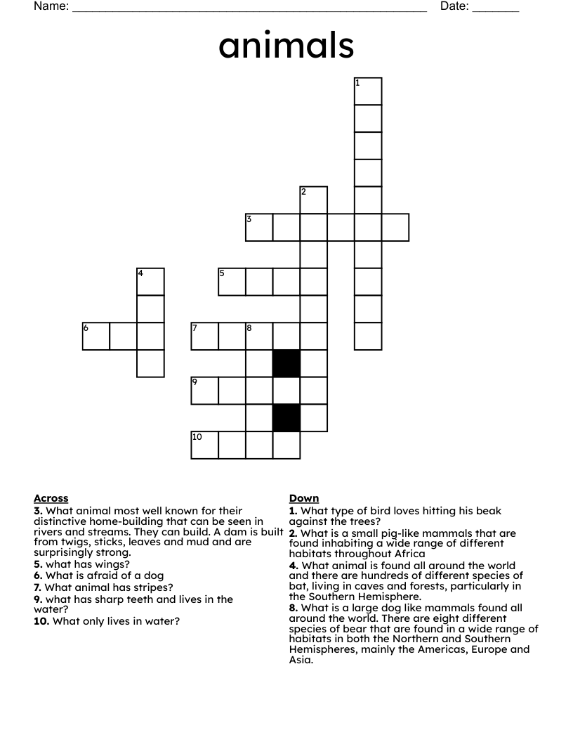 animals Crossword